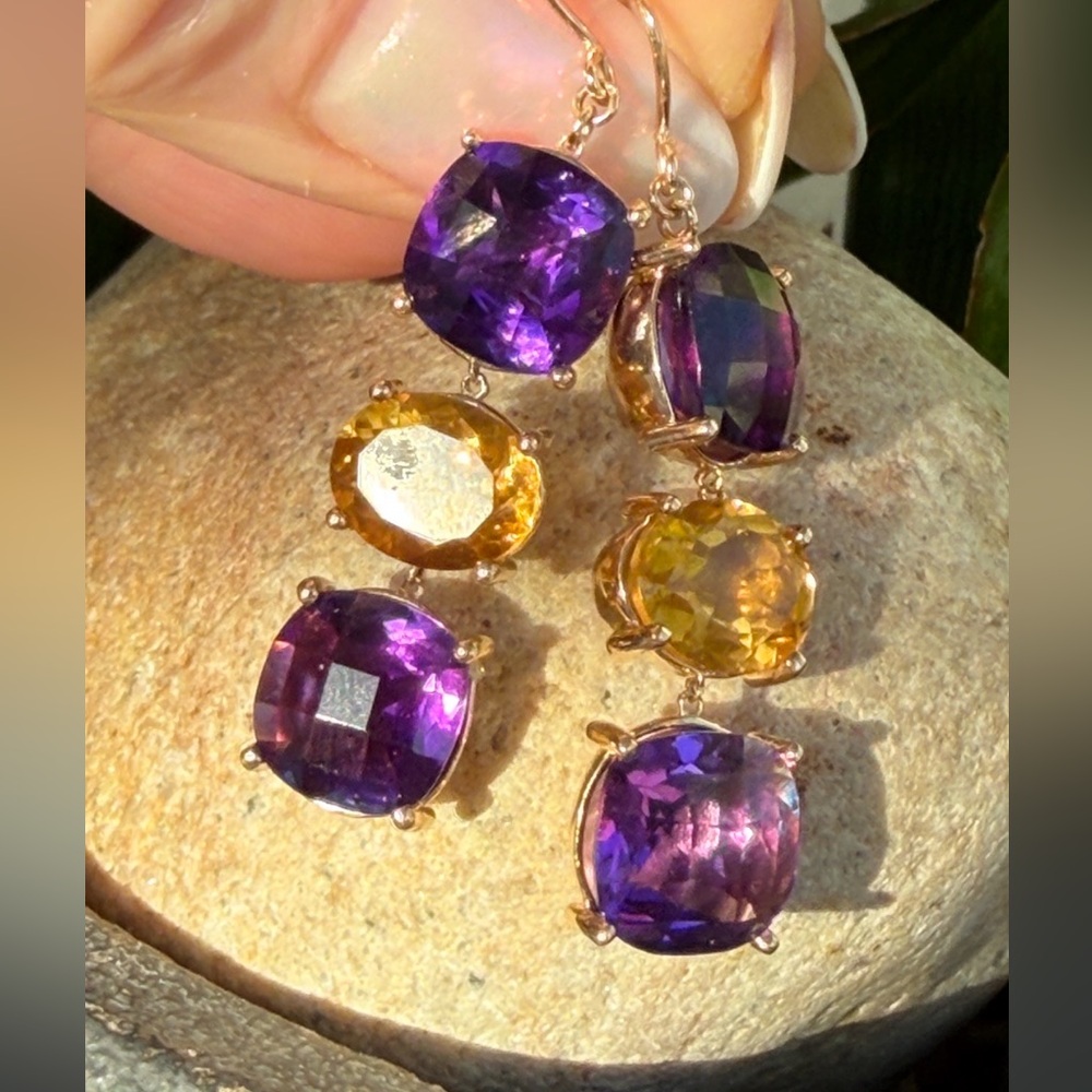 14 karat gold, amethyst, and citrine Drop Earrings - Picture 4 of 13